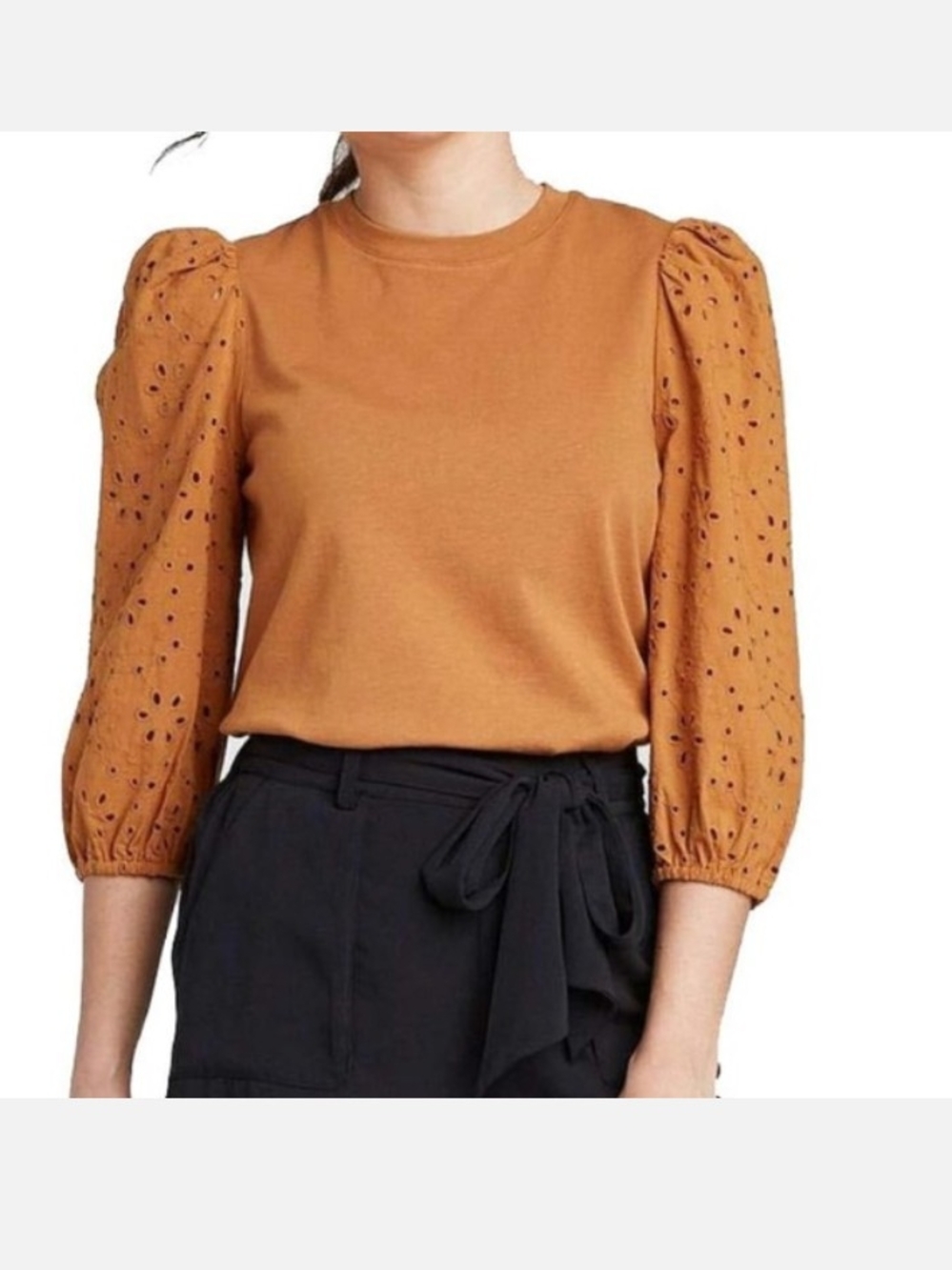 a new day Rust Eyelet Puff-Sleeve Top Sz. L